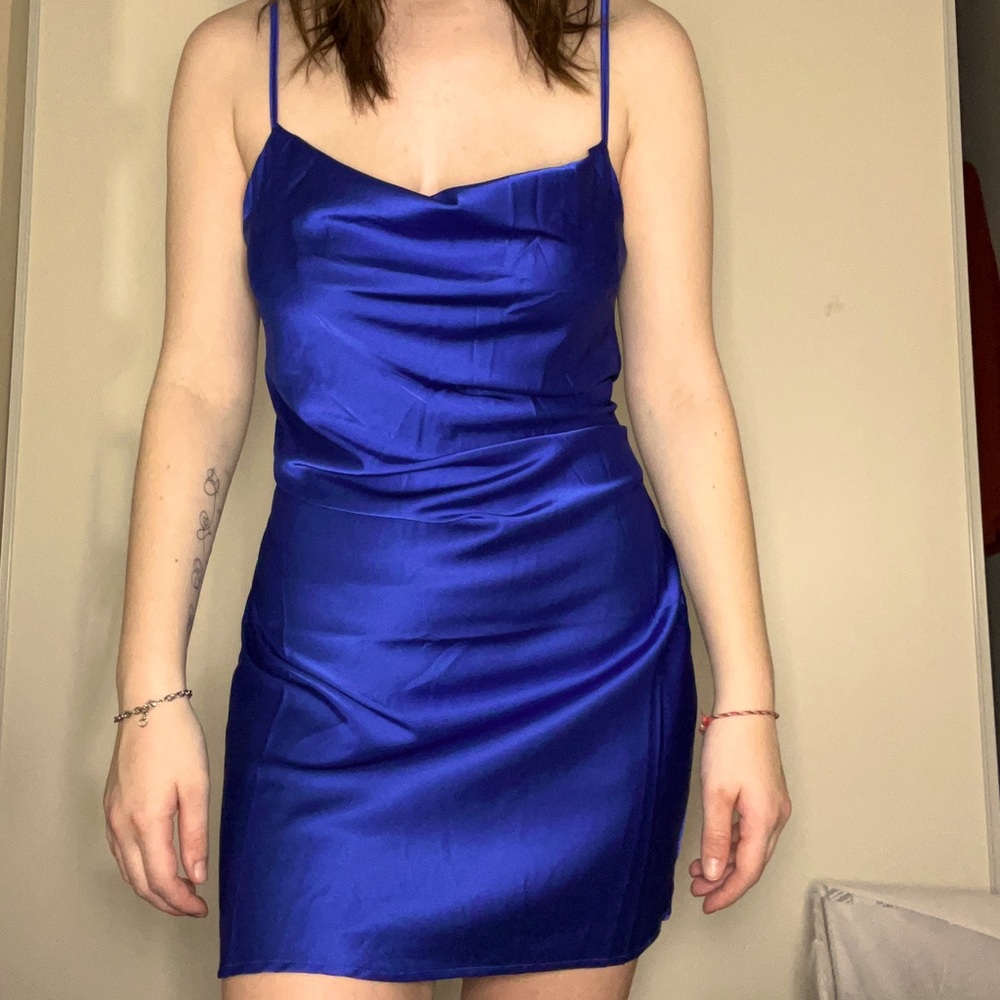 Blue sleeveless party dress from Simons